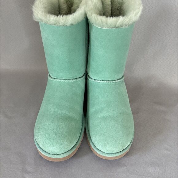 Women's UGG Boots Sz 7 Bailey Bow SFSP Aqua Suede Coquette Light Green Blue - Picture 5 of 16